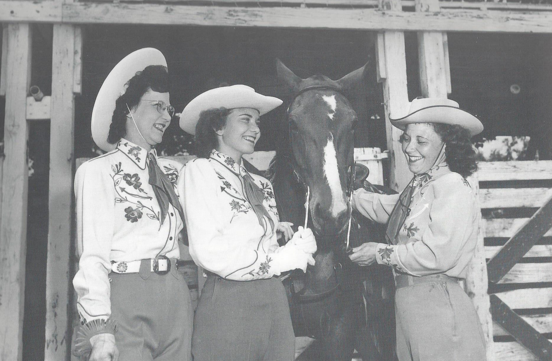 The 1949 Lehi Round-Up Royalty included, from left to right: Orlyn Davis, Queen Carol Crump, Eva Oxborrow (USHS).