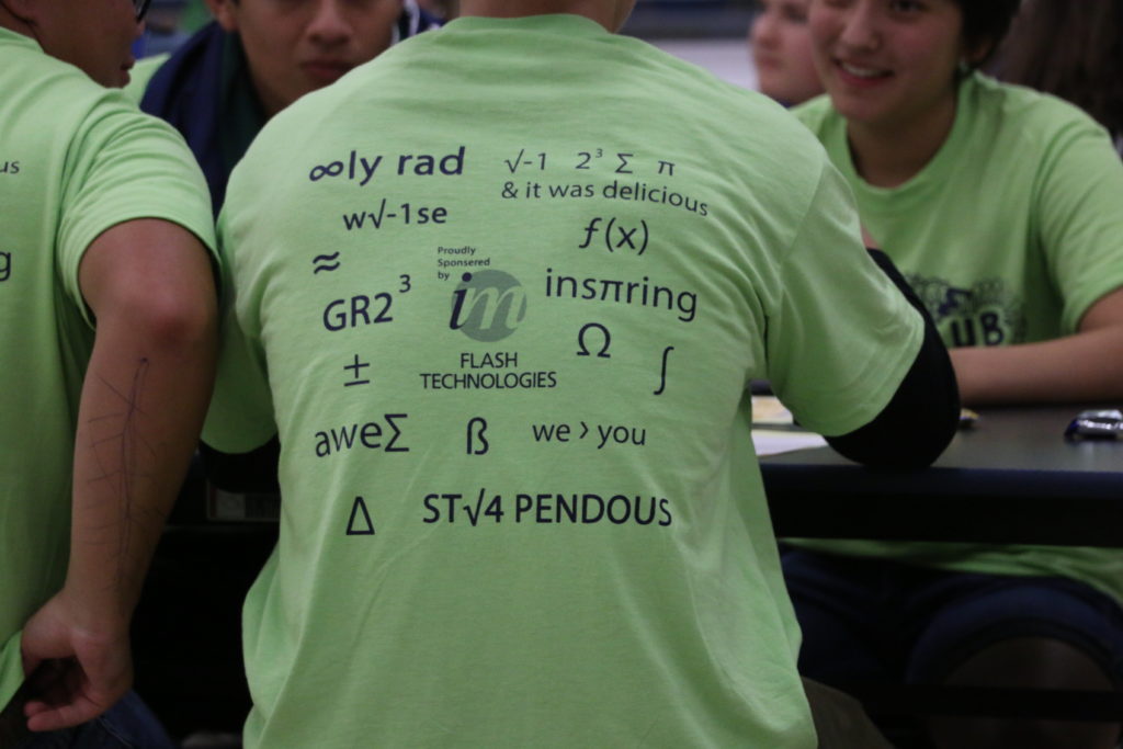Students at math competitions decorate their team shirts with puns appropriate for the occasion. Photo: Autumn Foster Cook