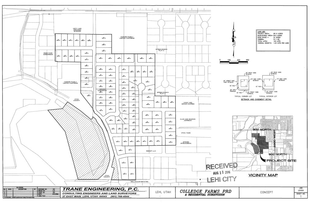 Proposed 100 lot Colledge Farms concept plan located at 2600 W. 1200 N. Courtesy of Lehi City